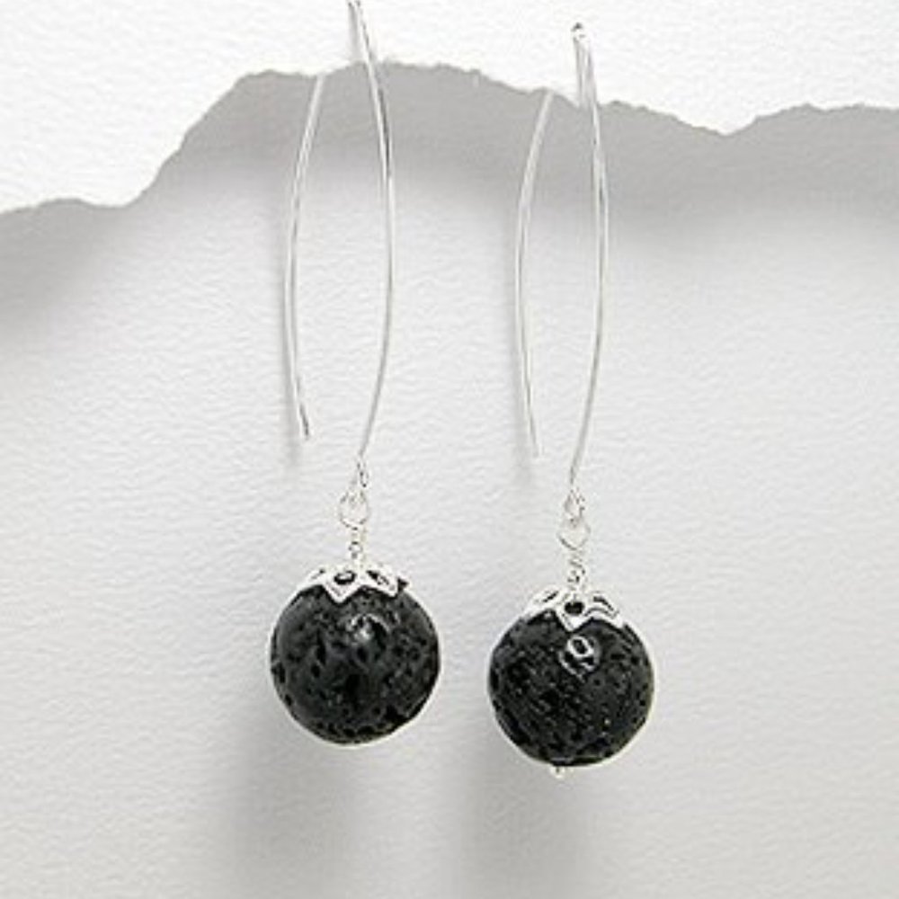 Sterling Silver Lava Rock Drop Earrings - NEW